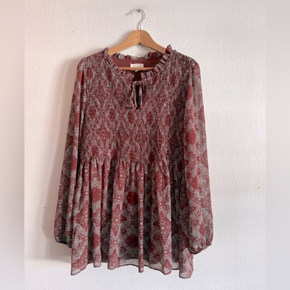 MELLODAY Patterned Smocked Babydoll Dress